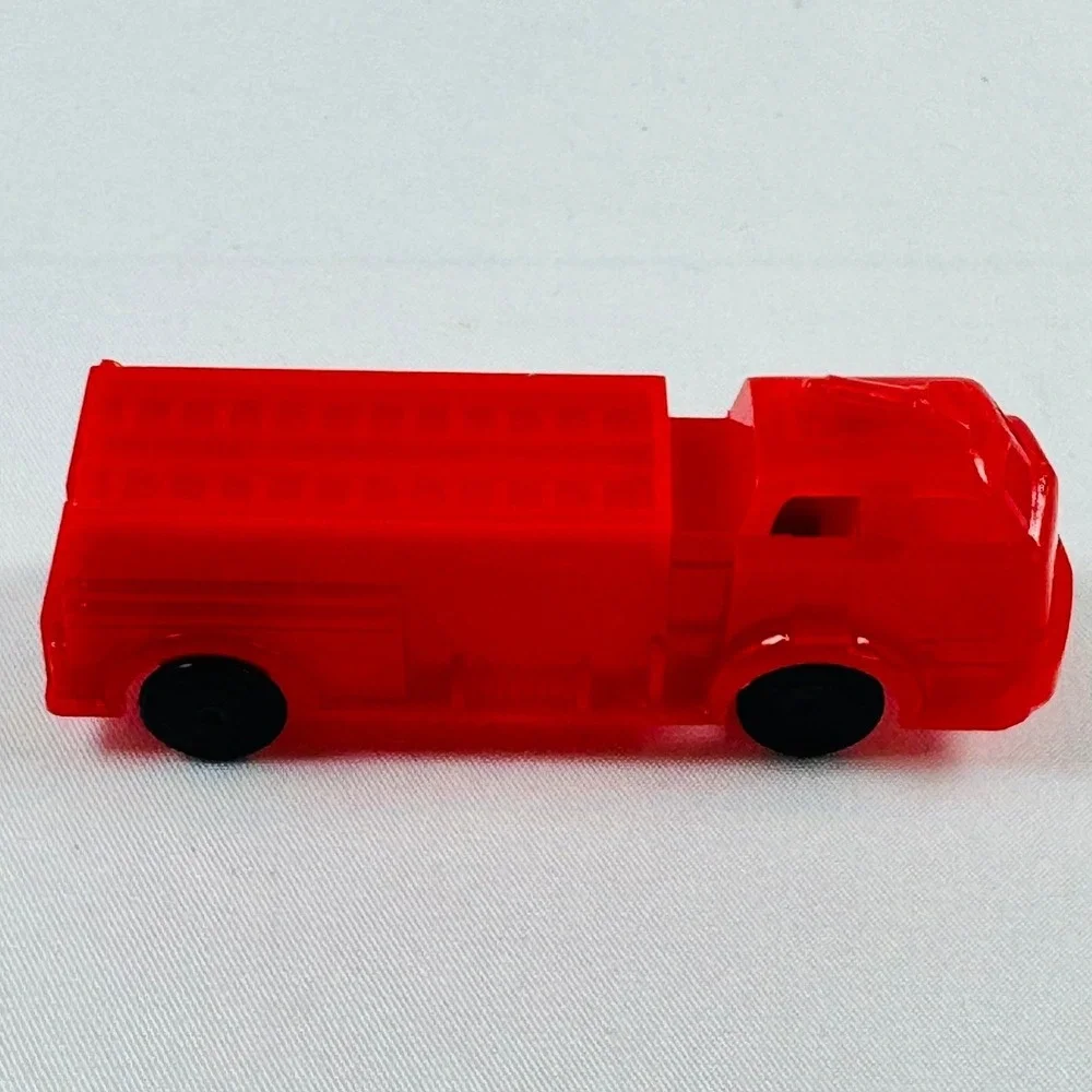 Vintage Red Plastic Fire Chief KFD and Fire Truck Set 2pc Mid Century Dime Store
